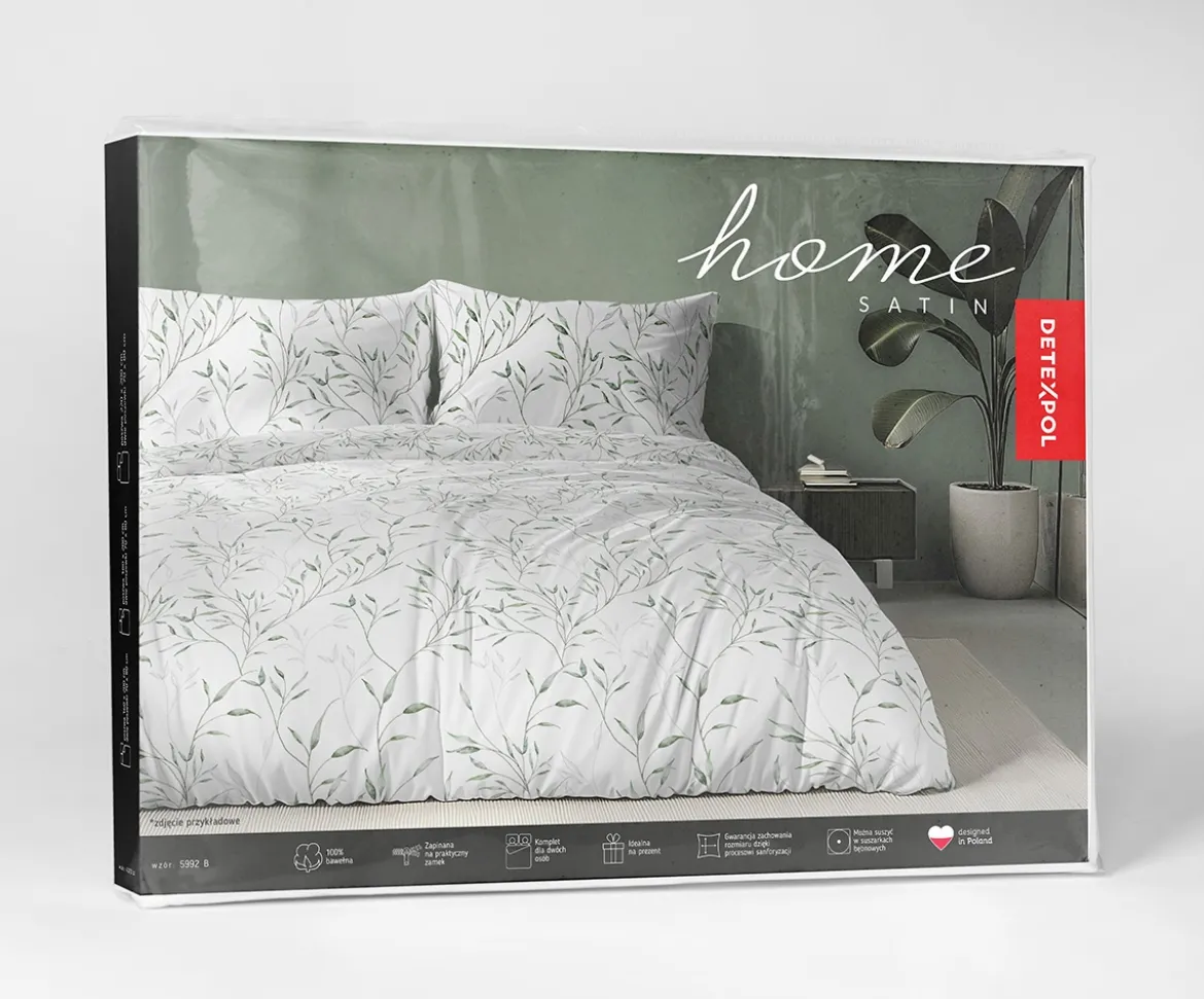 Komplet pościeli Home Satin z satyny bawełnianej 220x200 w zielone gałązki