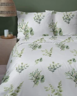 Komplet pościeli Home Satin z satyny bawełnianej 220x200 w zielone gałązki eukaliptusa