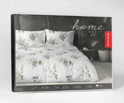 Komplet pościeli Home Satin z satyny bawełnianej 220x200 w zielone gałązki eukaliptusa