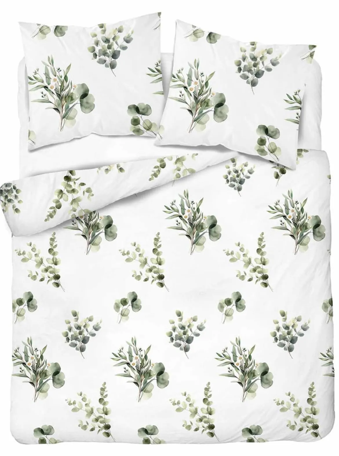 Komplet pościeli Home Satin z satyny bawełnianej 220x200 w zielone gałązki eukaliptusa