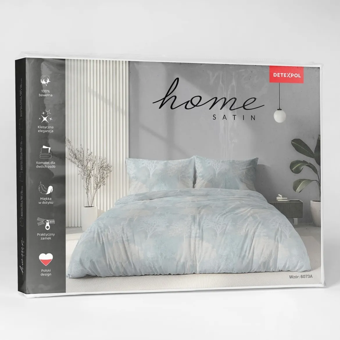 Komplet pościeli Home Satin z satyny bawełnianej jasnoniebieska 220x200 w leśny wzór