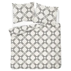 Komplet pościeli Home Satin z satyny bawełnianej kremowej 220x200 w geometryczny wzór