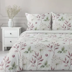 Komplet pościeli Sonia 100% bawełniana biała 220x200 w liście