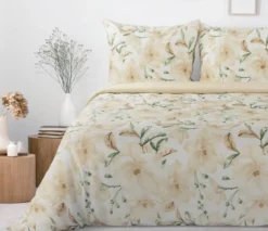 Komplet pościeli Sonia 100% bawełniana 140x200 w duże kremowe kwiaty