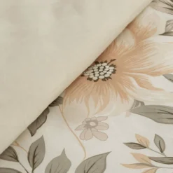 Komplet pościeli Sonia kremowej 100% bawełniana 220x200 w duże beżowe kwiaty