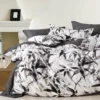 Komplet pościeli z bawełny satynowej 200x220 z dwoma poszewkami 50x70 czarno szare liście