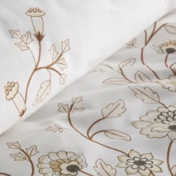 Komplet pościeli z bawełny satynowej białej Spring 220x200 w beżowe kwiaty