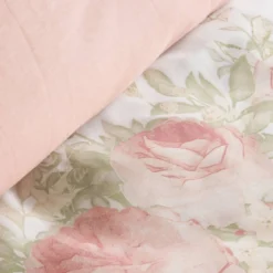 Komplet pościeli z bawełny satynowej biało różowej Spring 220x200 w różowe kwiaty