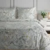 Komplet pościeli z bawełny satynowej popielatej Spring 220x200 w kwiatowy wzór