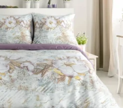 Komplet pościeli z bawełny satynowej Spring 220x200 w białe kwiaty