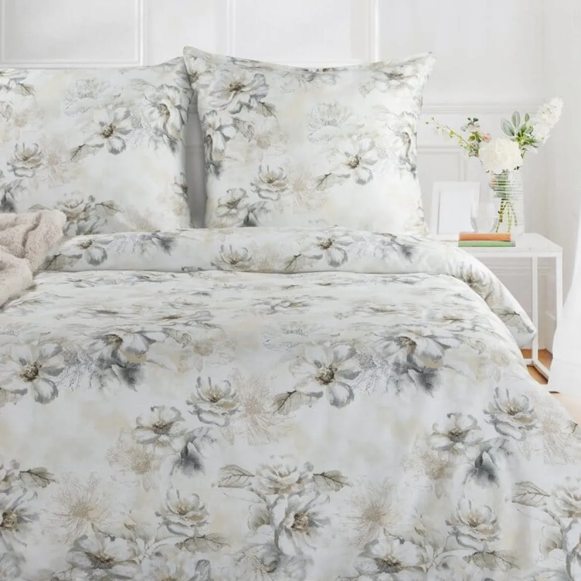 Komplet pościeli z bawełny satynowej Spring 140x200 w beżach i szarościach