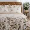 Komplet pościeli z bawełny satynowej Spring 140x200 w beżowo brązowe kwiaty