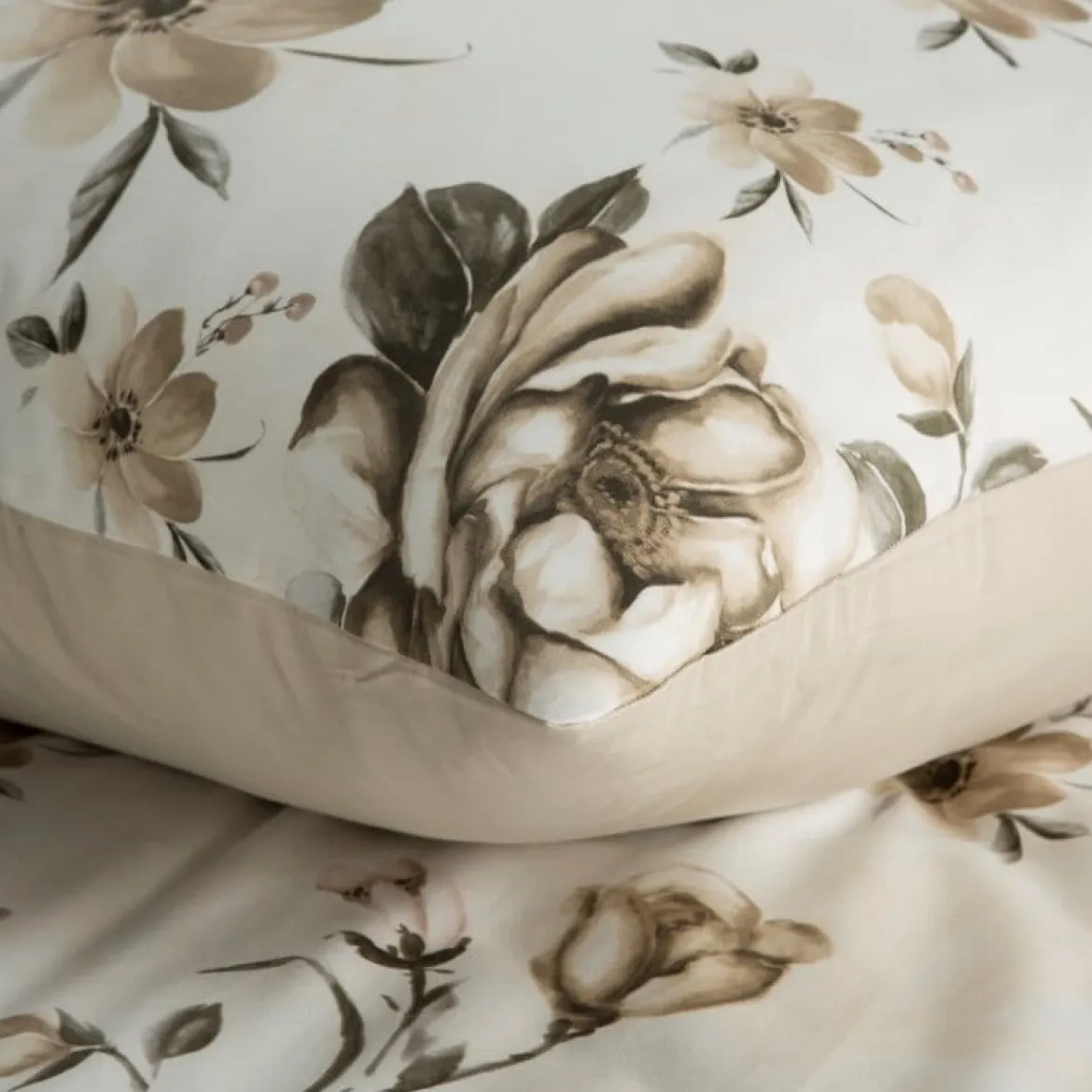 Komplet pościeli z bawełny satynowej Spring 140x200 w beżowo brązowe kwiaty