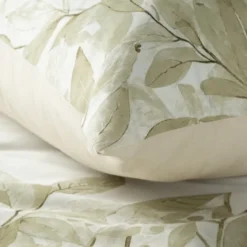 Komplet pościeli z bawełny satynowej w liście Spring 160x200 w beżu i złamanej bieli