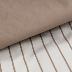 Komplet pościeli z bawełny satynowej 160x200 biało beżowej w pasy