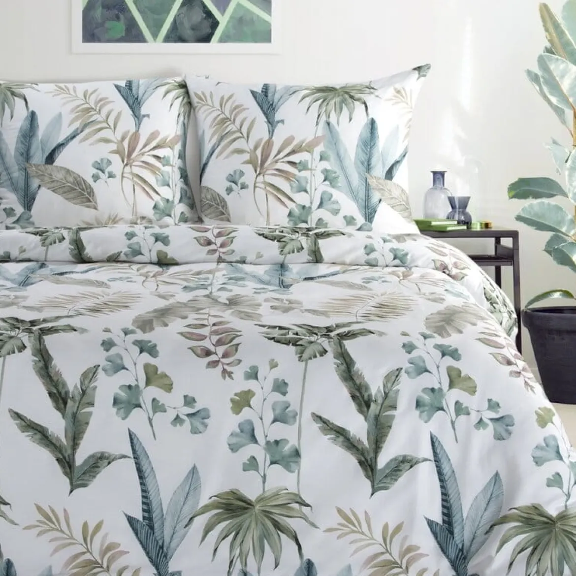 Komplet pościeli z bawełny satynowej Spring 220x200 w tropikalne liście