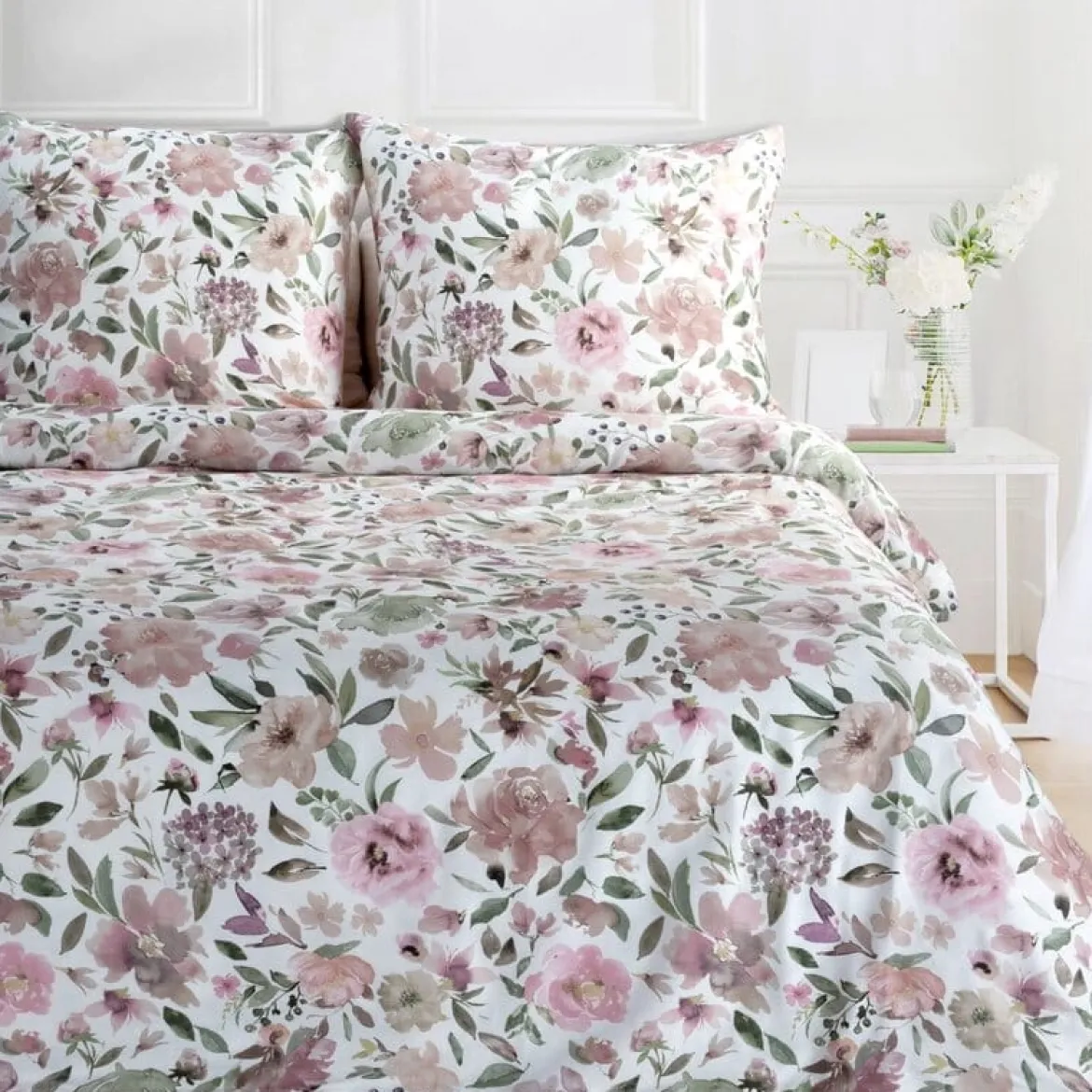 Komplet pościeli z bawełny satynowej Spring 160x200 różowe kwiaty