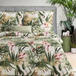 Komplet pościeli z bawełny satynowej Spring 160x200 tropikalny wzór
