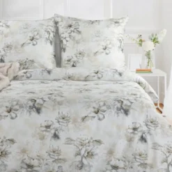 Komplet pościeli z bawełny satynowej Spring 160x200 w beżach i szarościach