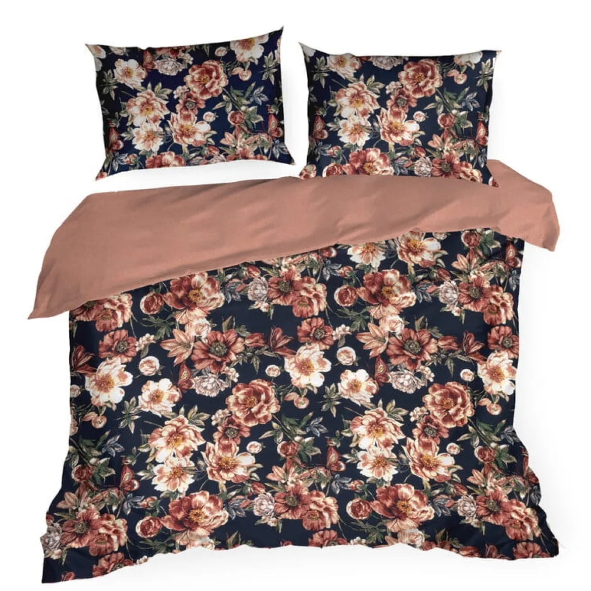 Komplet pościeli z bawełny satynowej Spring 160x200 w czerwone i burgundowe kwiaty