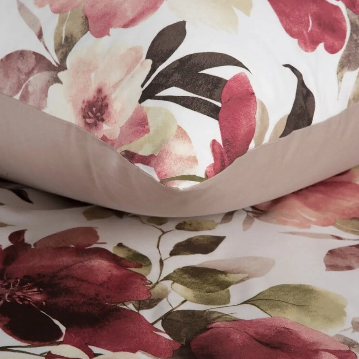 Komplet pościeli z bawełny satynowej Spring 160x200 w czerwone, bordowe i pudrowe kwiaty