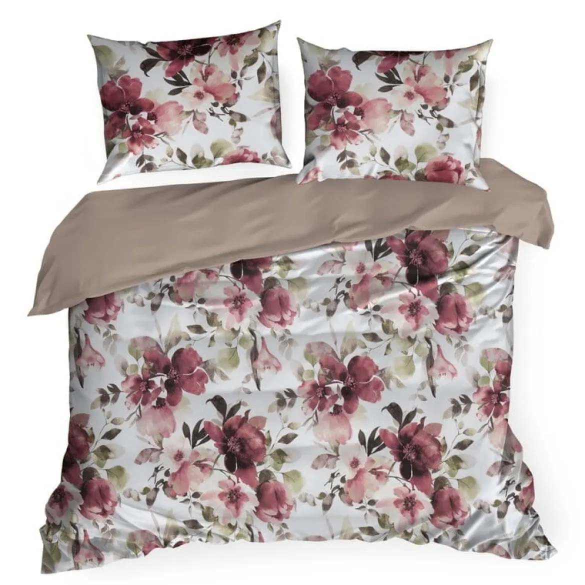 Komplet pościeli z bawełny satynowej Spring 160x200 w czerwone, bordowe i pudrowe kwiaty