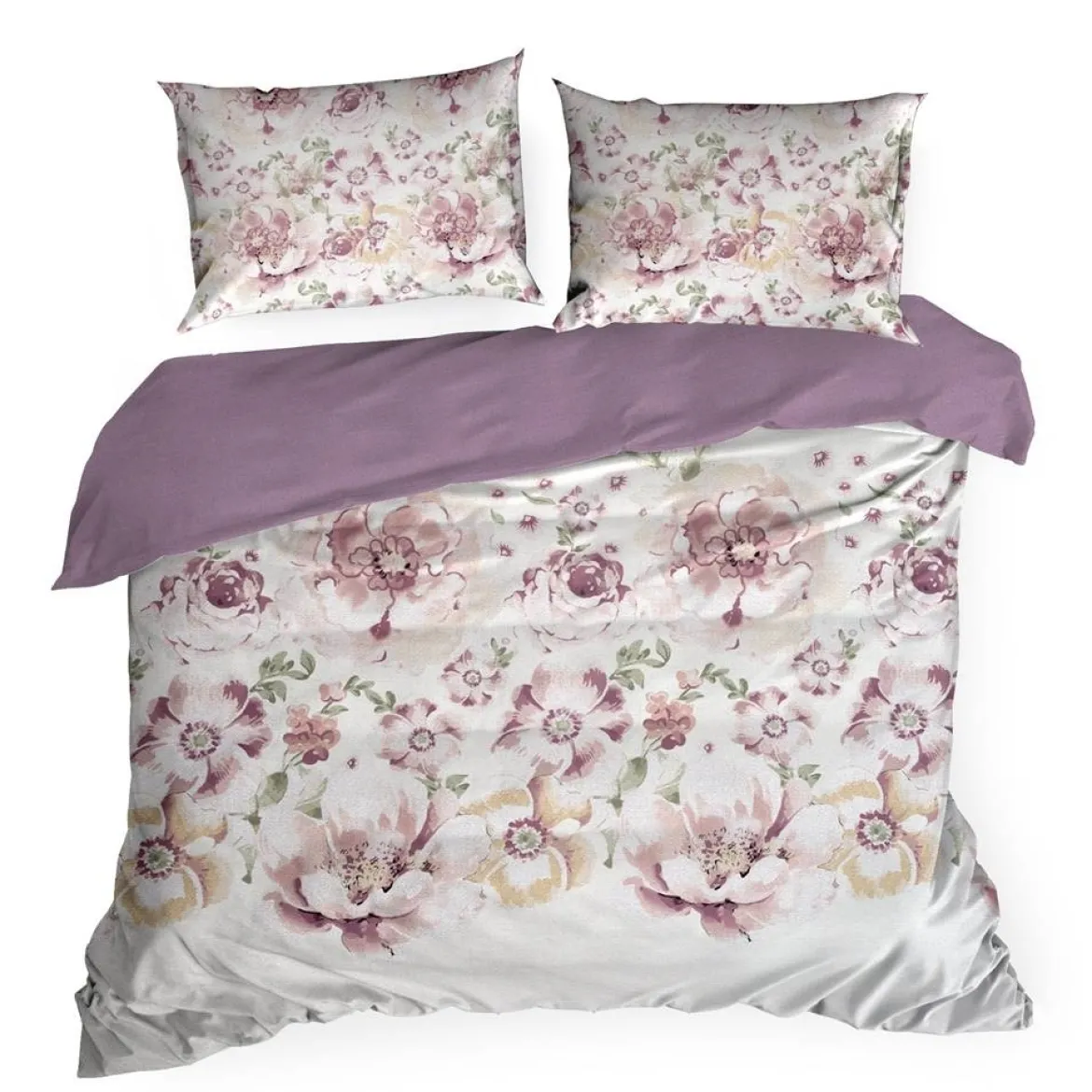 Komplet pościeli z bawełny satynowej Spring 160x200 w fioletowe kwiaty