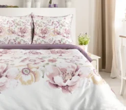 Komplet pościeli z bawełny satynowej Spring 160x200 w fioletowe kwiaty