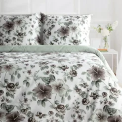 Komplet pościeli z bawełny satynowej Spring 160x200 w hibiskusy i róże