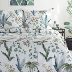 Komplet pościeli z bawełny satynowej Spring 160x200 w tropikalne liście
