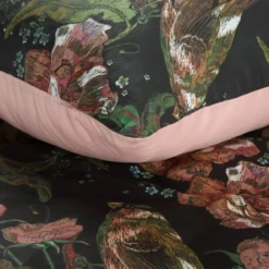 Komplet pościeli z bawełny satynowej czarno różowej Spring 160x200 w ptaszki