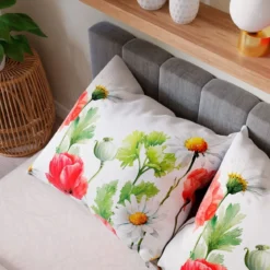 Komplet pościeli z bawełny satynowej 220x200 w maki i margaretki