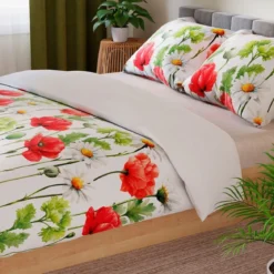 Komplet pościeli z bawełny satynowej 220x200 w maki i margaretki