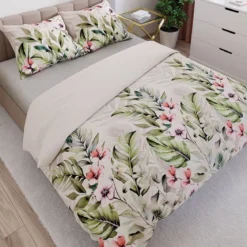 Komplet pościeli z bawełny satynowej w kwiaty hibiskusa 220x200 Paradis
