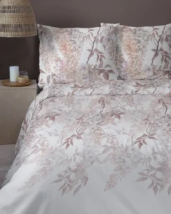 Komplet pościeli z satyny bawełnianej 220x200 w kwiaty glicynii Home Satin