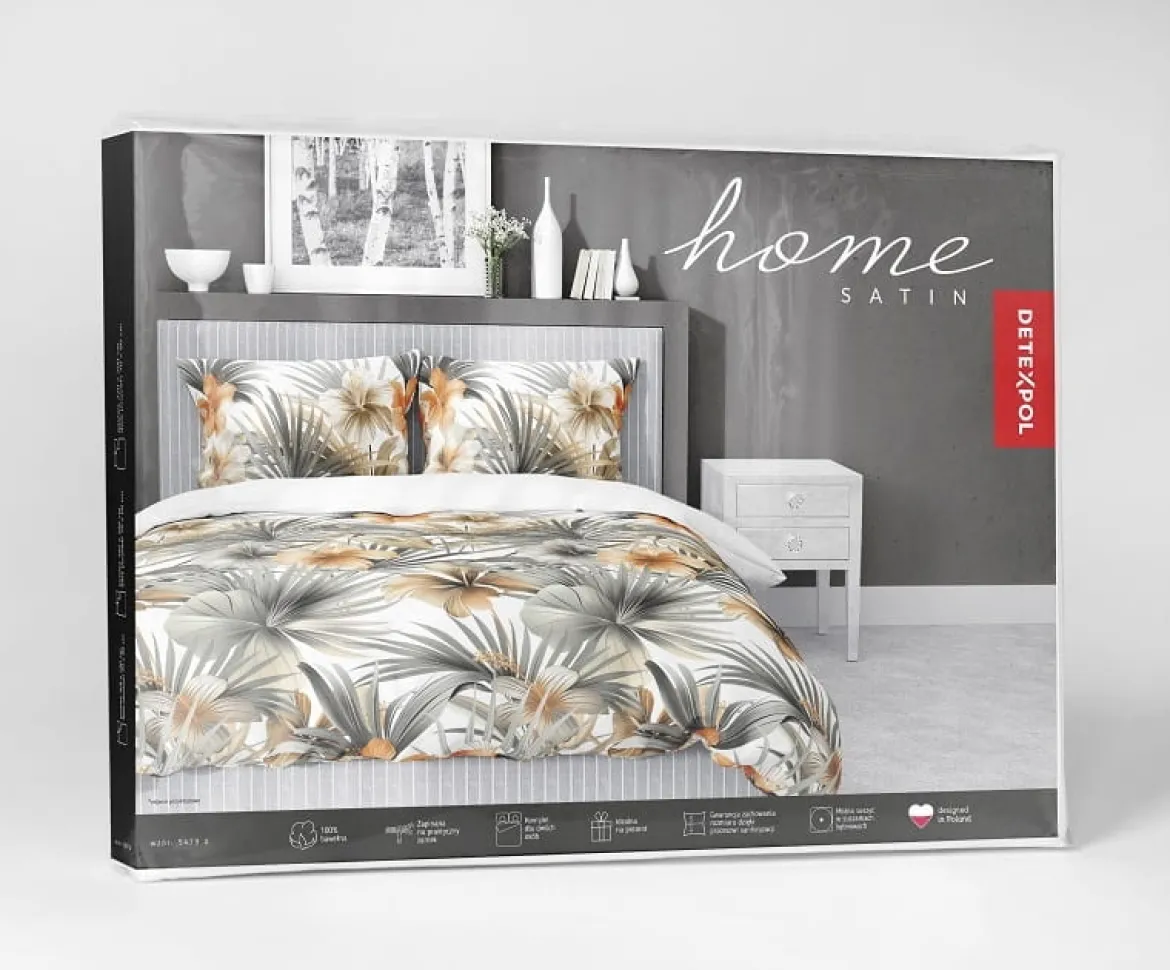 Komplet pościeli z satyny bawełnianej 220x200 w pomarańczowe hibiskusy Home Satin