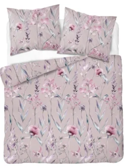 Komplet pościeli z satyny bawełnianej 220x200 w pudrowe kwiaty Home Satin