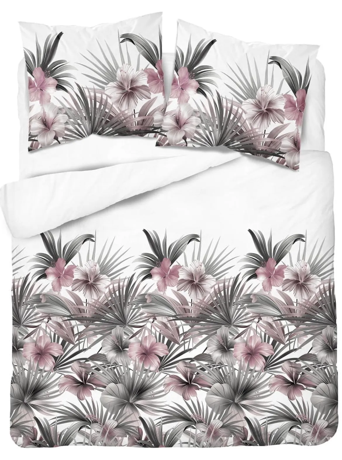 Komplet pościeli z satyny bawełnianej 220x200 w różowe hibiskusy Home Satin