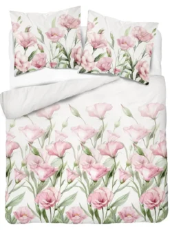 Komplet pościeli z satyny bawełnianej 220x200 w różowe kwiaty eustomy Home Satin