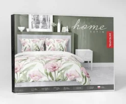 Komplet pościeli z satyny bawełnianej 220x200 w różowe kwiaty eustomy Home Satin