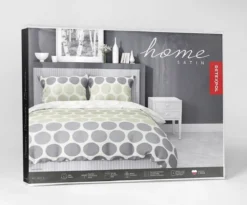 Komplet pościeli z satyny bawełnianej 220x200 w zielone i popielate kropki Home Satin