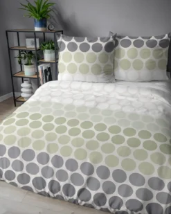 Komplet pościeli z satyny bawełnianej 220x200 w zielone i popielate kropki Home Satin