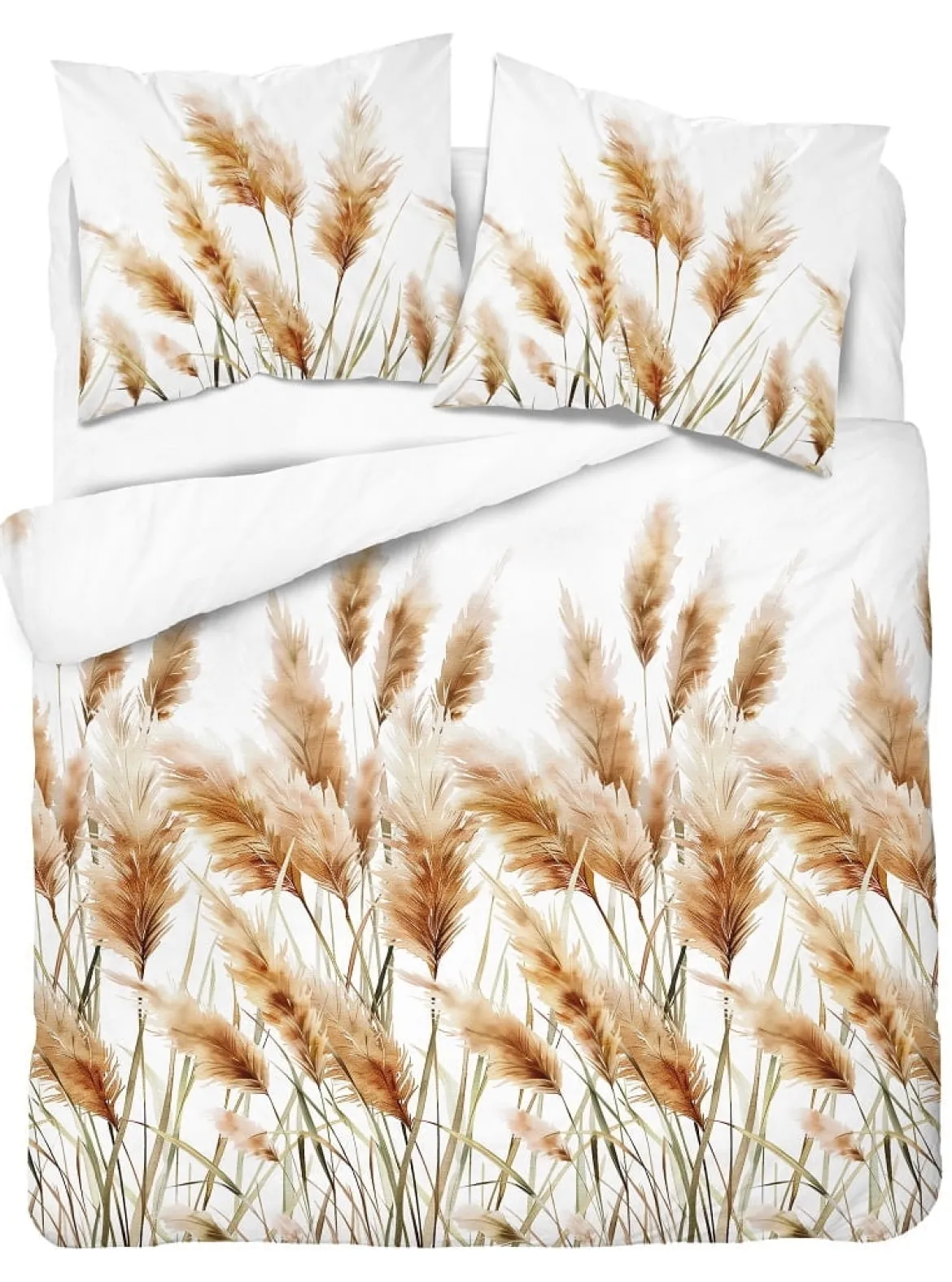 Komplet pościeli z satyny bawełnianej białej 220x200 w kłosy traw pampasowych Home Satin