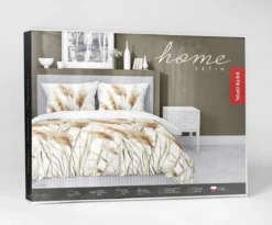 Komplet pościeli z satyny bawełnianej białej 220x200 w kłosy traw pampasowych Home Satin
