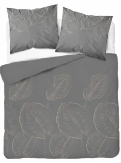 Komplet pościeli z satyny bawełnianej ciemnoszarej 220x200 w liście Home Satin