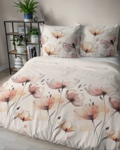 Komplet pościeli z satyny bawełnianej kremowej 220x200 w maki