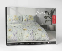 Komplet pościeli z satyny bawełnianej miętowej 220x200 w fioletowe kwiaty Home Satin