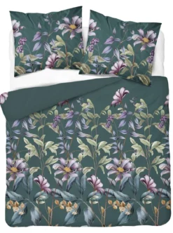 Komplet pościeli z satyny bawełnianej petrol 220x200 w botaniczne kwiaty Home Satin