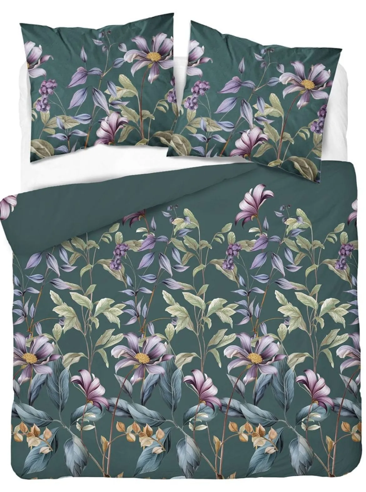 Komplet pościeli z satyny bawełnianej petrol 220x200 w botaniczne kwiaty Home Satin
