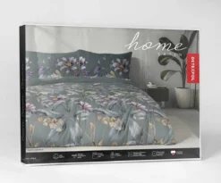 Komplet pościeli z satyny bawełnianej petrol 220x200 w botaniczne kwiaty Home Satin